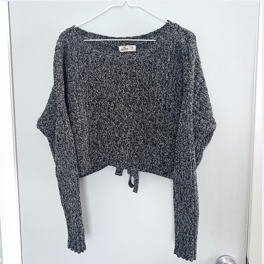Hollister Cropped Lace Up Back Sweater Gray Knit Slouchy Size Medium